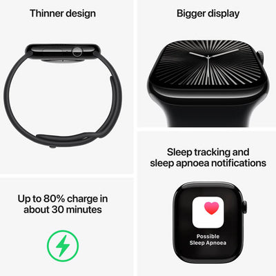 Apple Watch Series 10 GPS 42mm Jet Black Aluminium Case with Black Sport Band - S/M